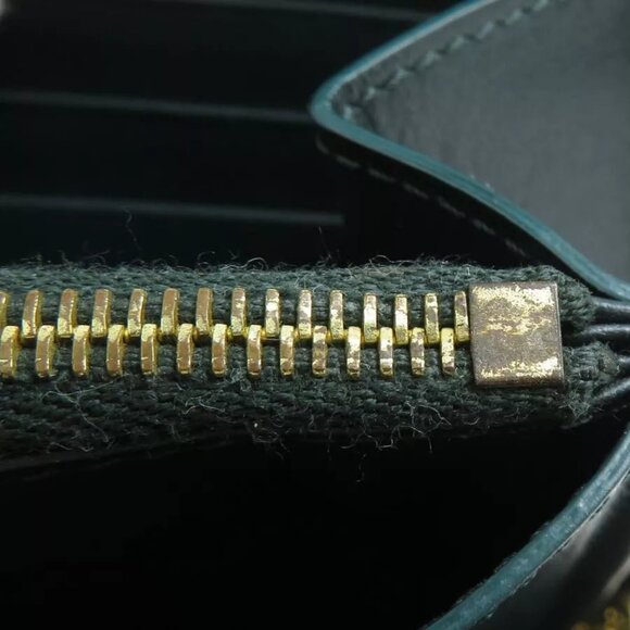 Auth CELINE Triomphe Zip Around Long Wallet Dark Green Leather authentic - Picture 13 of 16